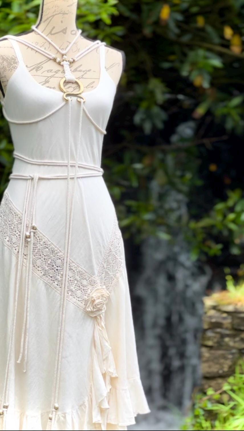 Handmade Cotton Norse Wedding Dress: Valhalla Freya Amulet Belt