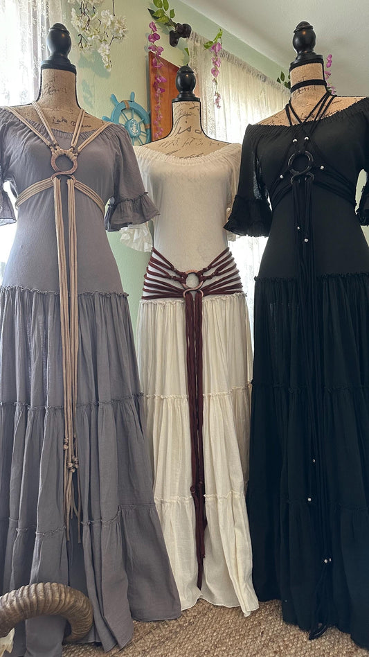 Handmade Organic Cotton Cottage Witch Dress Set: Braided Belt, Custom Color