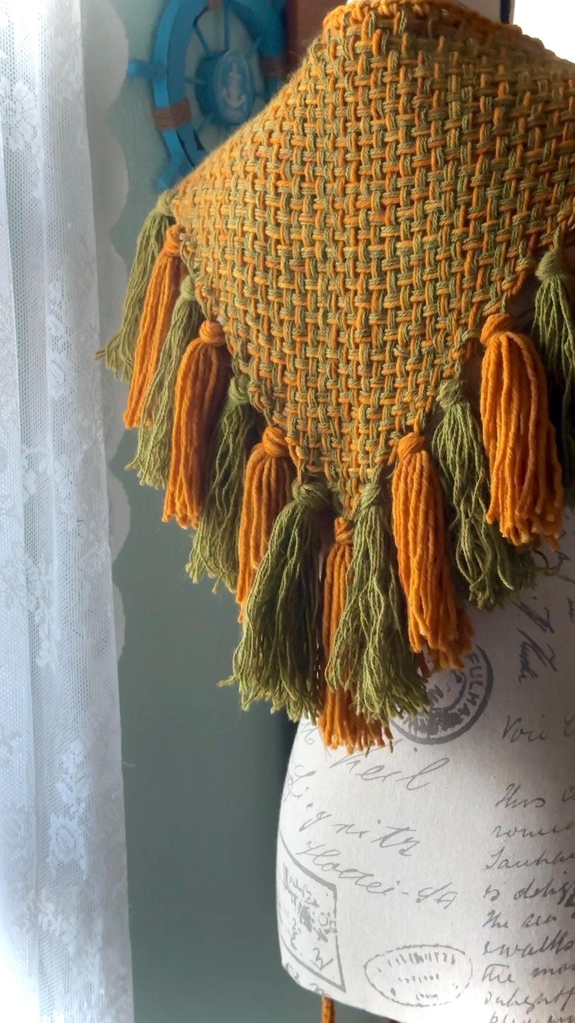 Le petit Pumpkin Patch Shawl Set, Woven Autumn Shawl handmade with Alpaca & Wool