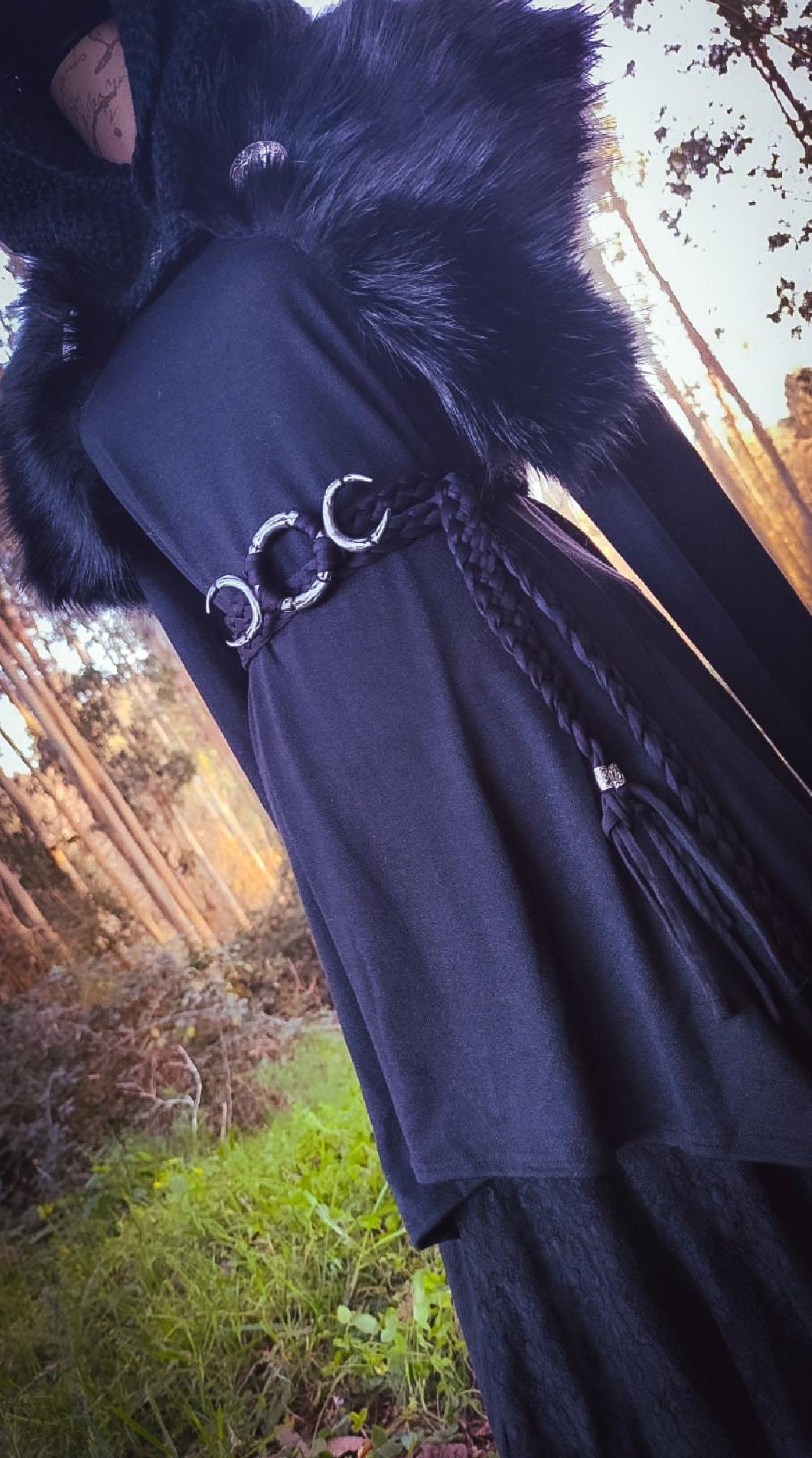 Plus Size Braided Luna Belt: Goth Witch Pagan Triple Moon