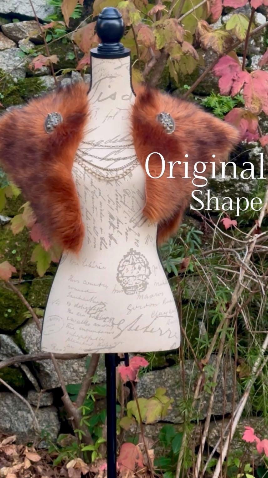 Red Fox Vegan Fur Viking Mantle, Celtic Wedding Shoulder Fur, Brooches & Chains
