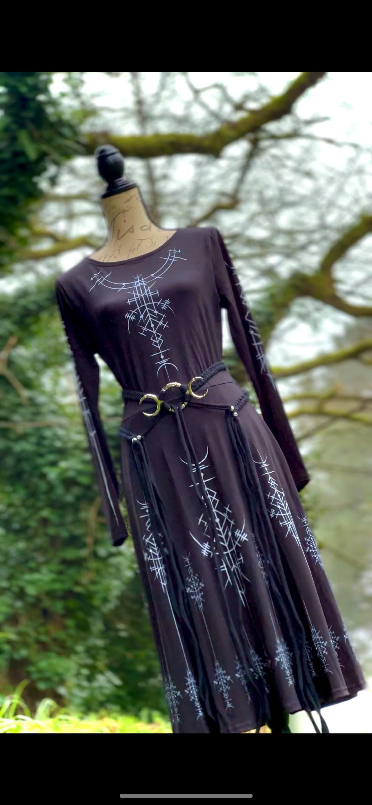 Norse Whisper Dress: Nordic Runes Dress, Long Sleeve, Midi Style
