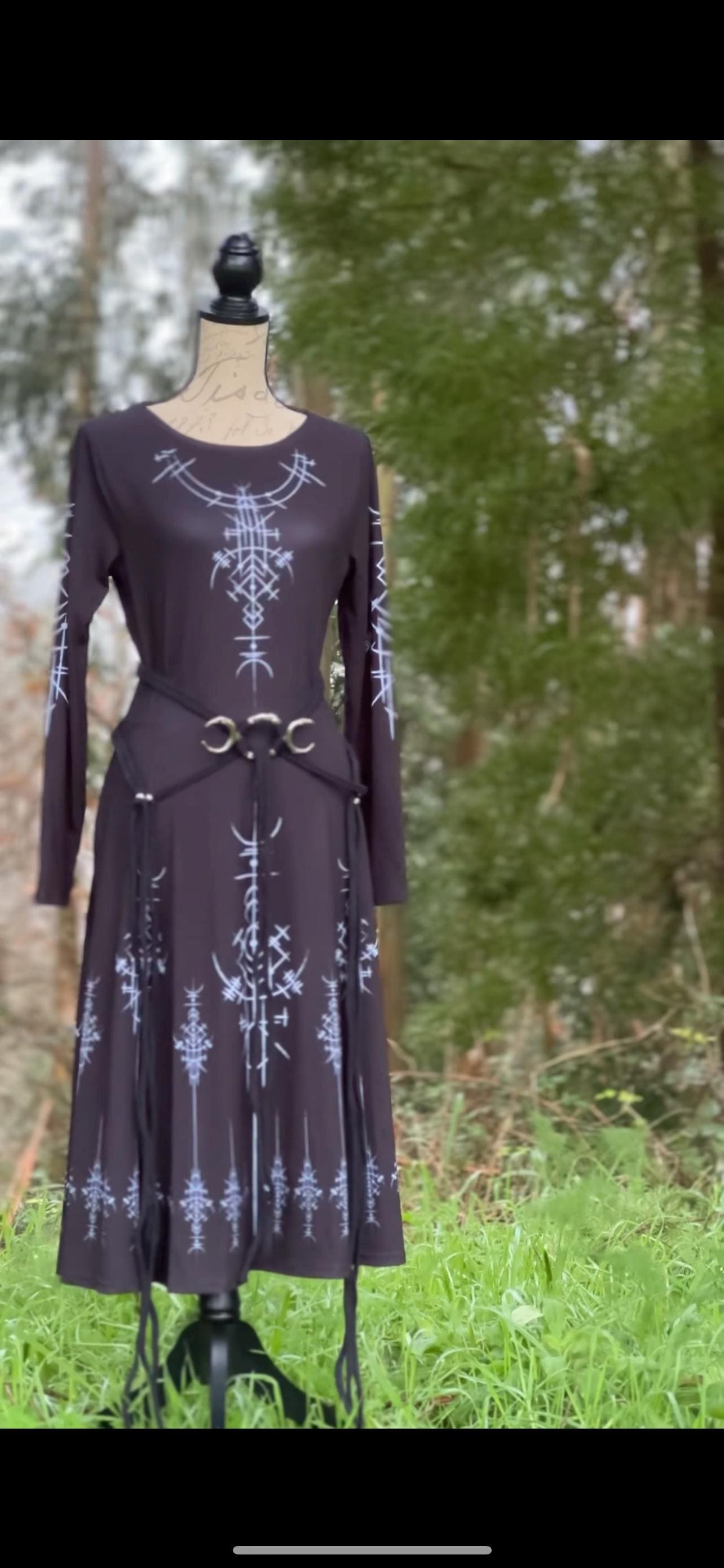 Norse Whisper Dress: Nordic Runes Dress, Long Sleeve, Midi Style