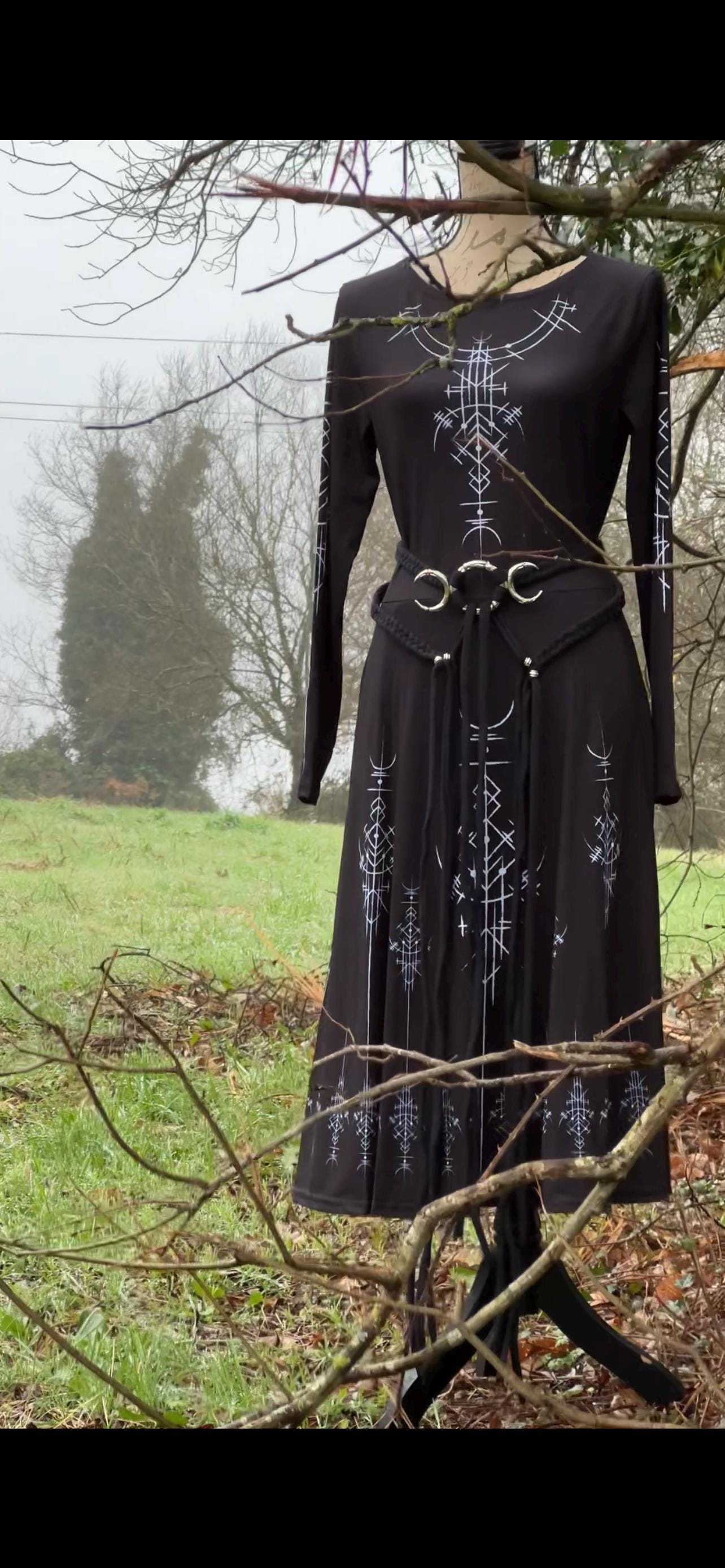 Norse Whisper Dress: Nordic Runes Dress, Long Sleeve, Midi Style