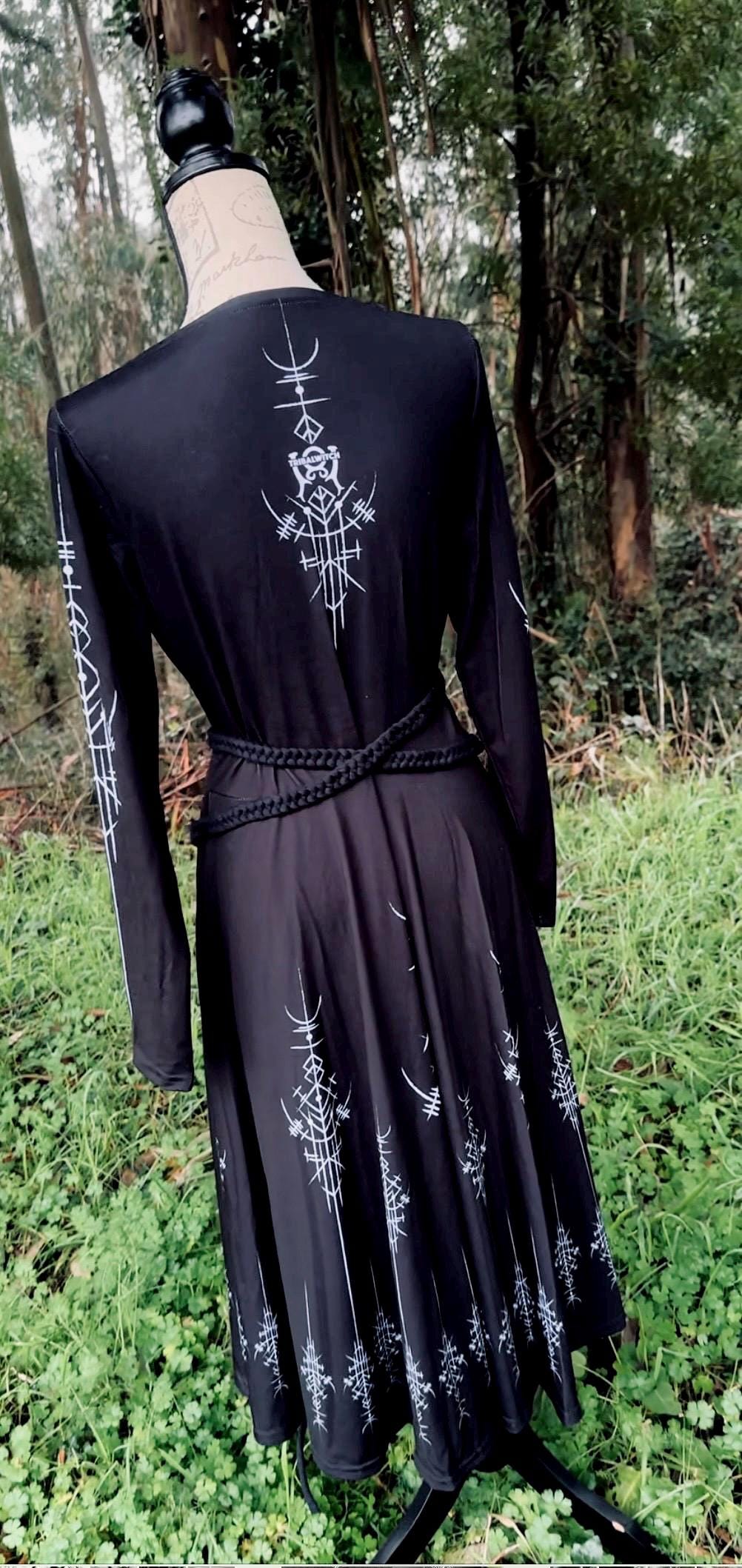 Norse Whisper Dress: Nordic Runes Dress, Long Sleeve, Midi Style