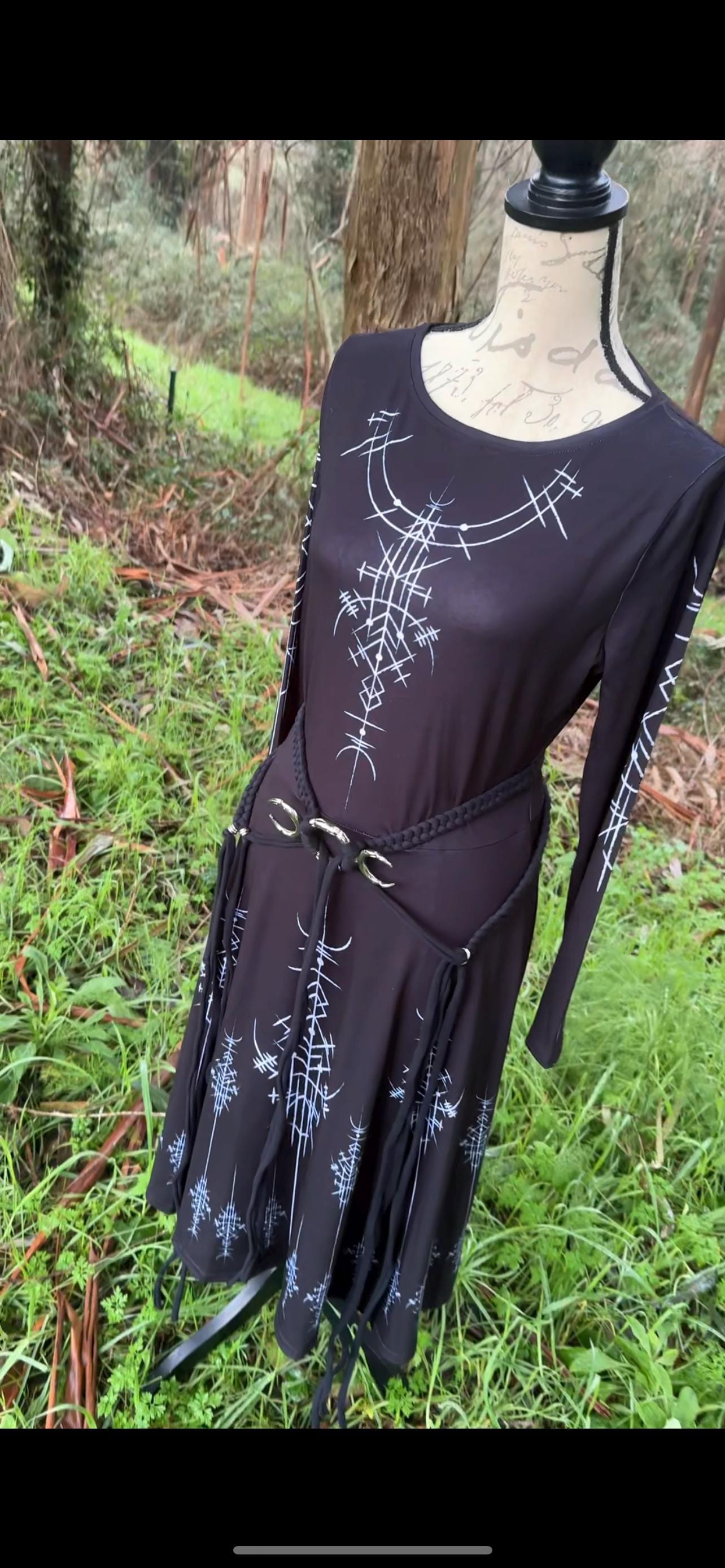 Norse Whisper Dress: Nordic Runes Dress, Long Sleeve, Midi Style