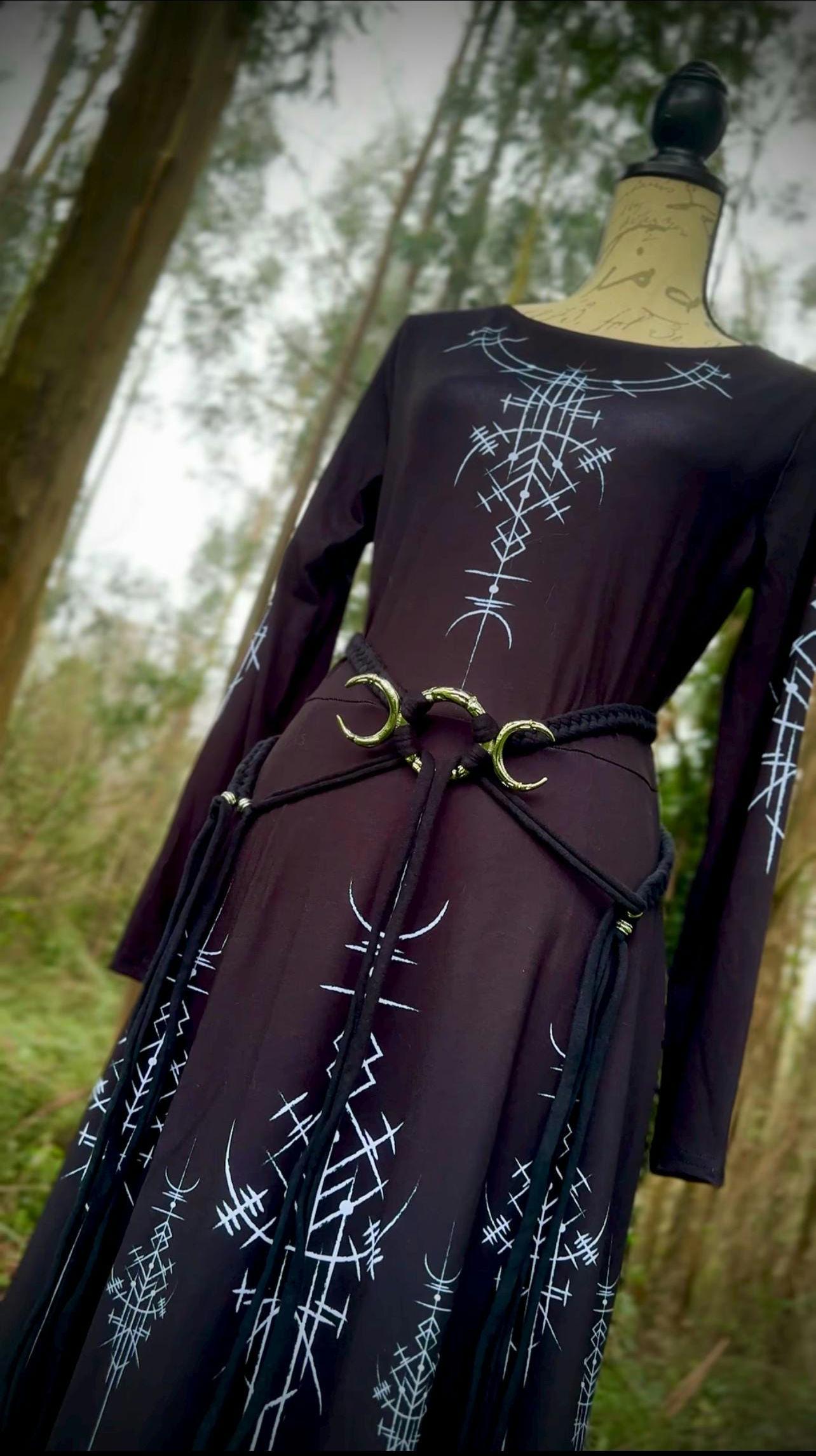Norse Whisper Dress: Nordic Runes Dress, Long Sleeve, Midi Style
