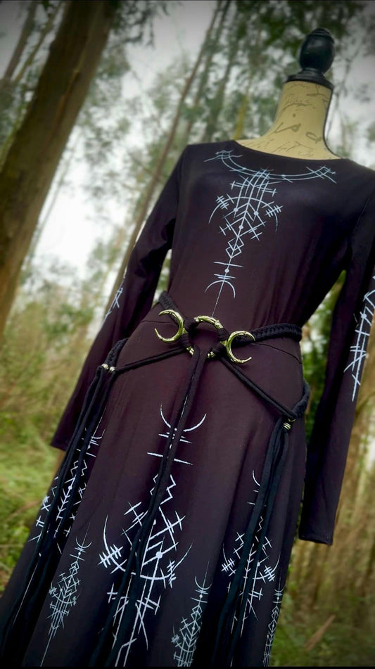 Norse Whisper Dress: Nordic Runes Dress, Long Sleeve, Midi Style