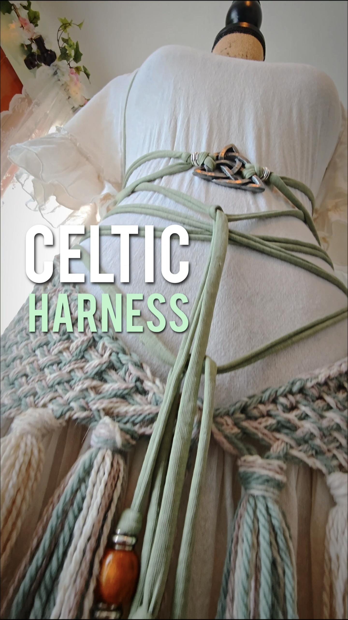 Handfasting Dress Set, Celtic Green Harness Belt & Shaman Shawl