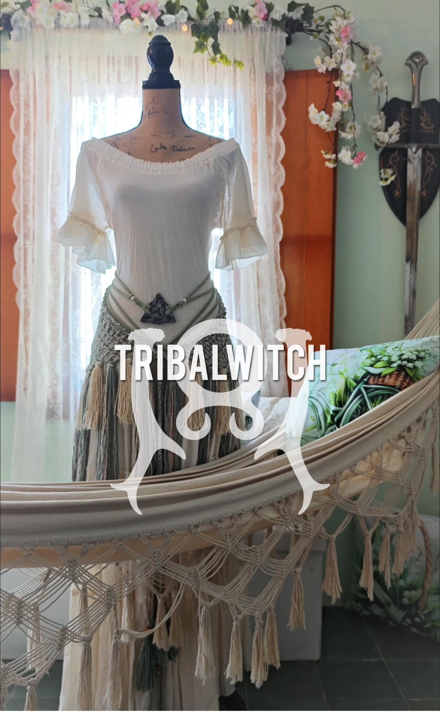 Handfasting Dress Set, Celtic Green Harness Belt & Shaman Shawl
