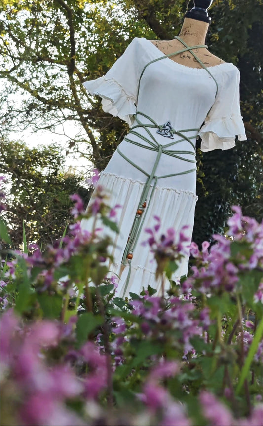 Handfasting Dress Set, Celtic Green Harness Belt & Shaman Shawl