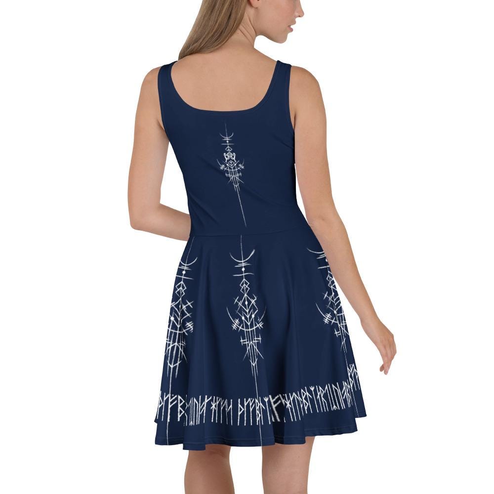 Norse Twilight Blue Dress: Viking Runes, Pagan Amulet