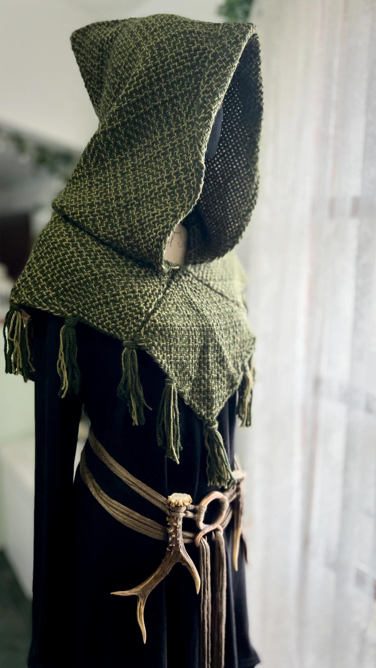 Hand woven Skjoldehamn Hood with Norse Witch Belt option