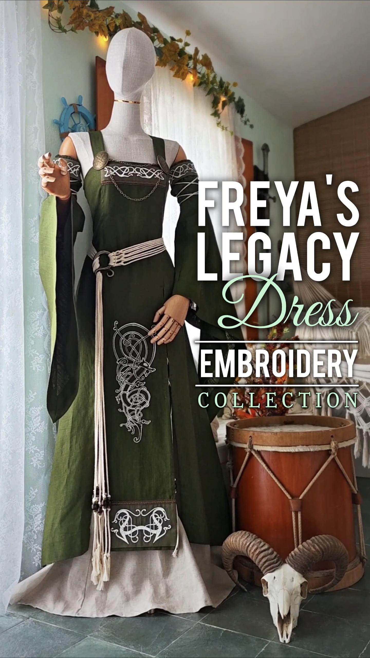 Freya's Legacy Dress Set, Norse Viking Dress, Norse Wedding Set, Embroidered Wedding Dress