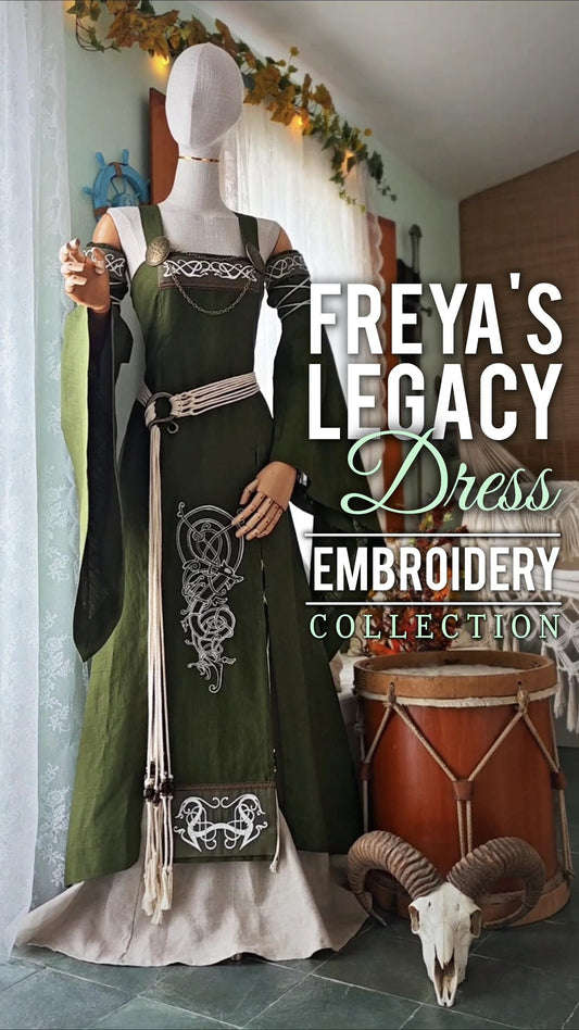 Freya's Legacy Dress Set, Norse Viking Dress, Norse Wedding Set, Embroidered Wedding Dress