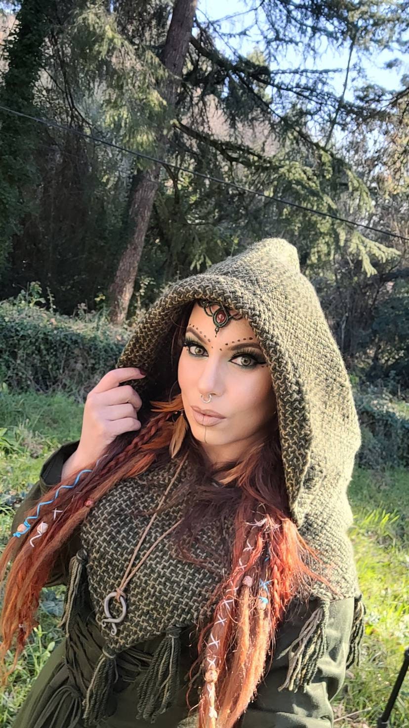 Hand woven Skjoldehamn Hood with Norse Witch Belt option