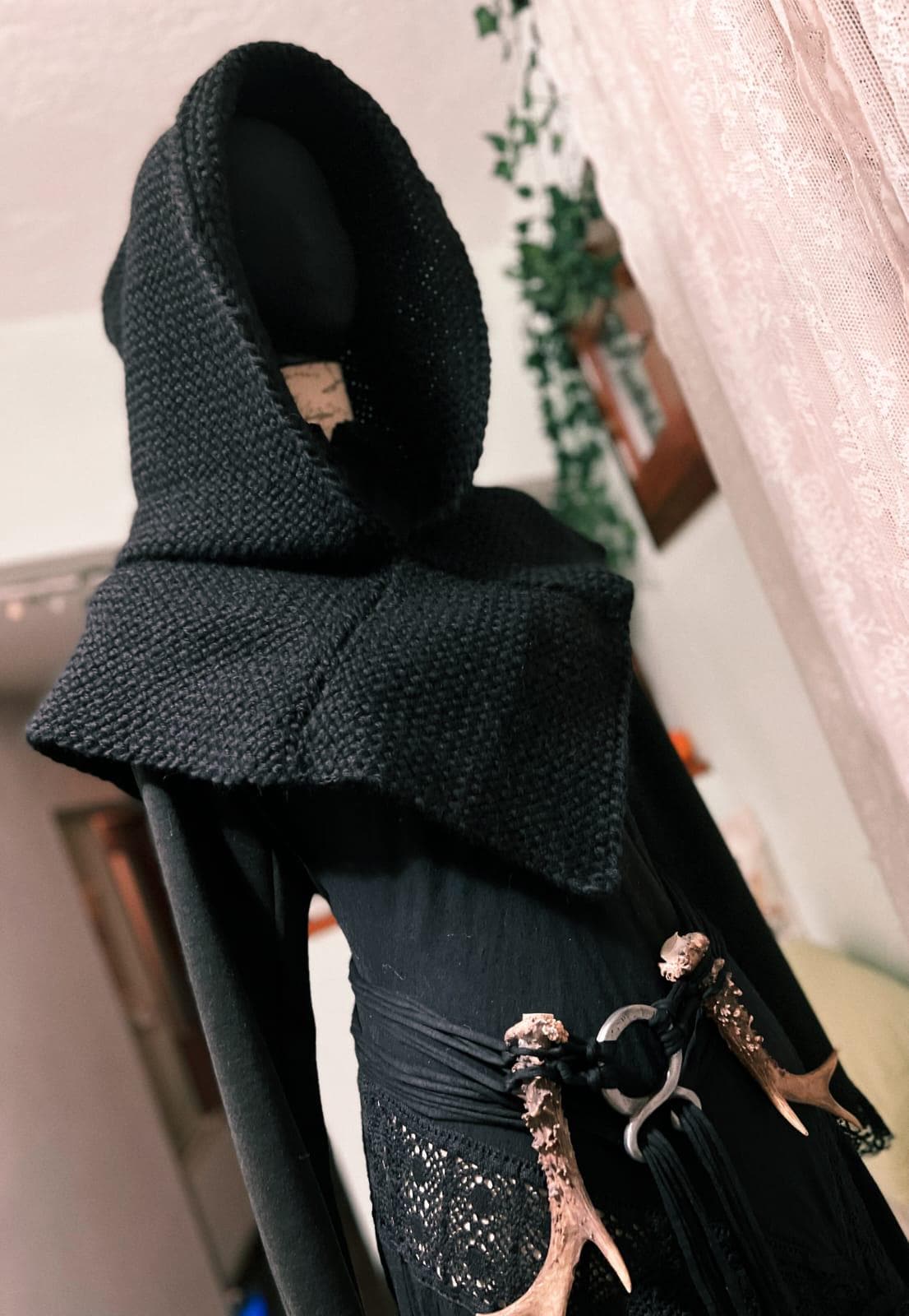Handwoven Skjoldehamn Hood, Norse Hood, Black Skjoldehamn, Viking Hood