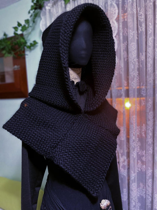 Handwoven Skjoldehamn Hood, Norse Hood, Black Skjoldehamn, Viking Hood
