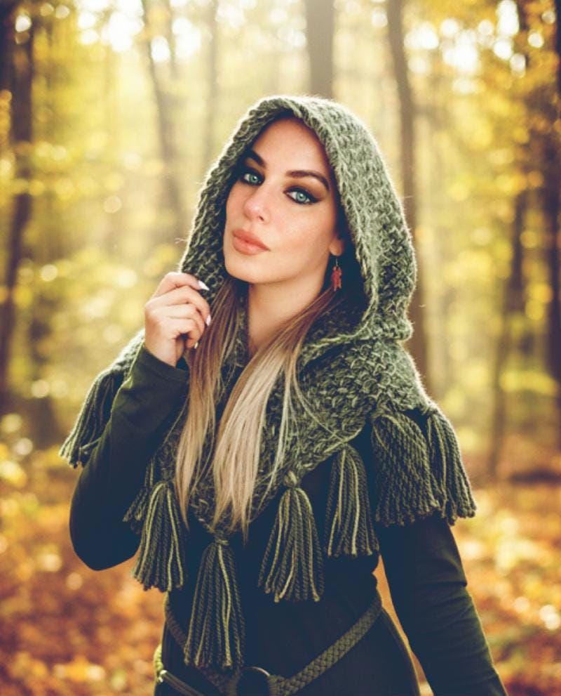 A Skjoldehamn Handwoven Chunky Style, Handmade with Wool & Alpaca, Viking Hood