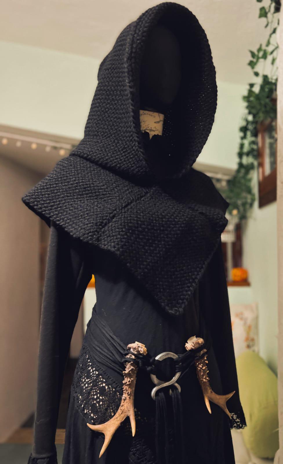 Handwoven Skjoldehamn Hood, Norse Hood, Black Skjoldehamn, Viking Hood