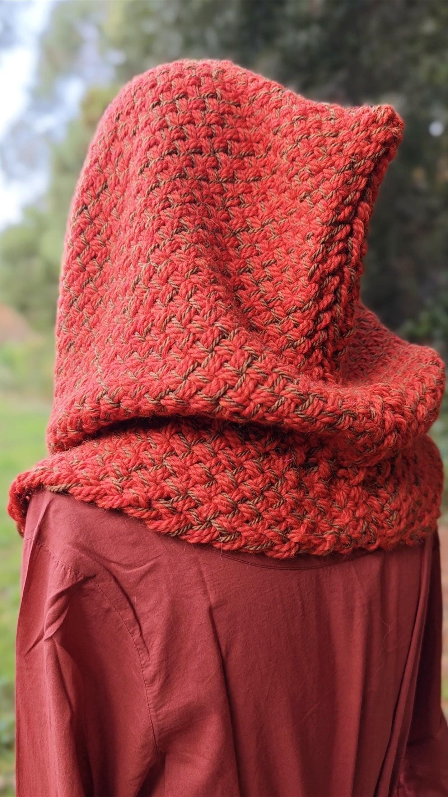 Handwoven Norse Hood, Linen Gown, Troll Cross Belt, Autumn Outfit