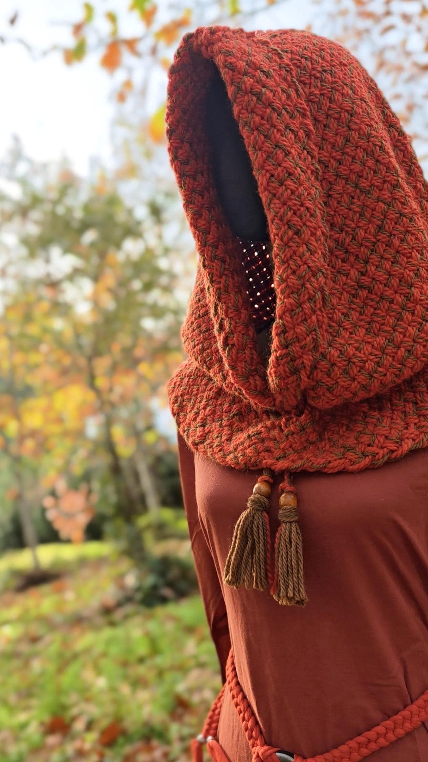 Handwoven Norse Hood, Linen Gown, Troll Cross Belt, Autumn Outfit
