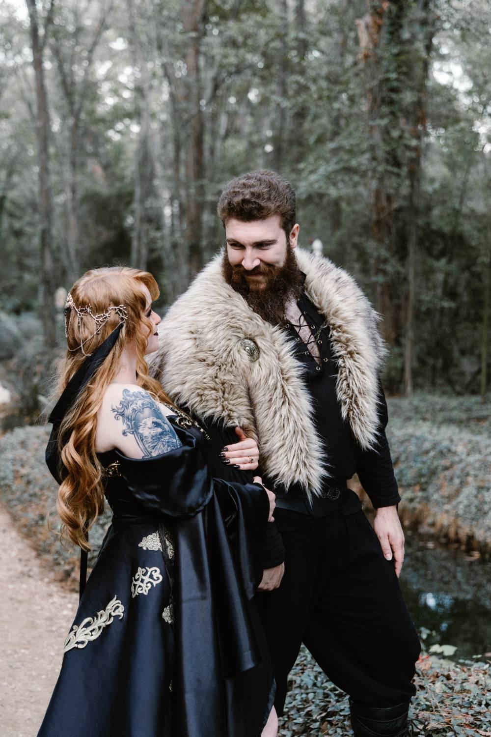 A Gray Wolf Vegan Fur Viking Mantle with Brooches, Barbarian Edition