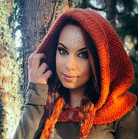 Autumn Witch, Viking Hood, Norse Hood, Web of Wyrd,  Handwoven Hood, Celtic Hood, Witch Hood, Viking Capelet, Viking Wedding, Celtic Wedding
