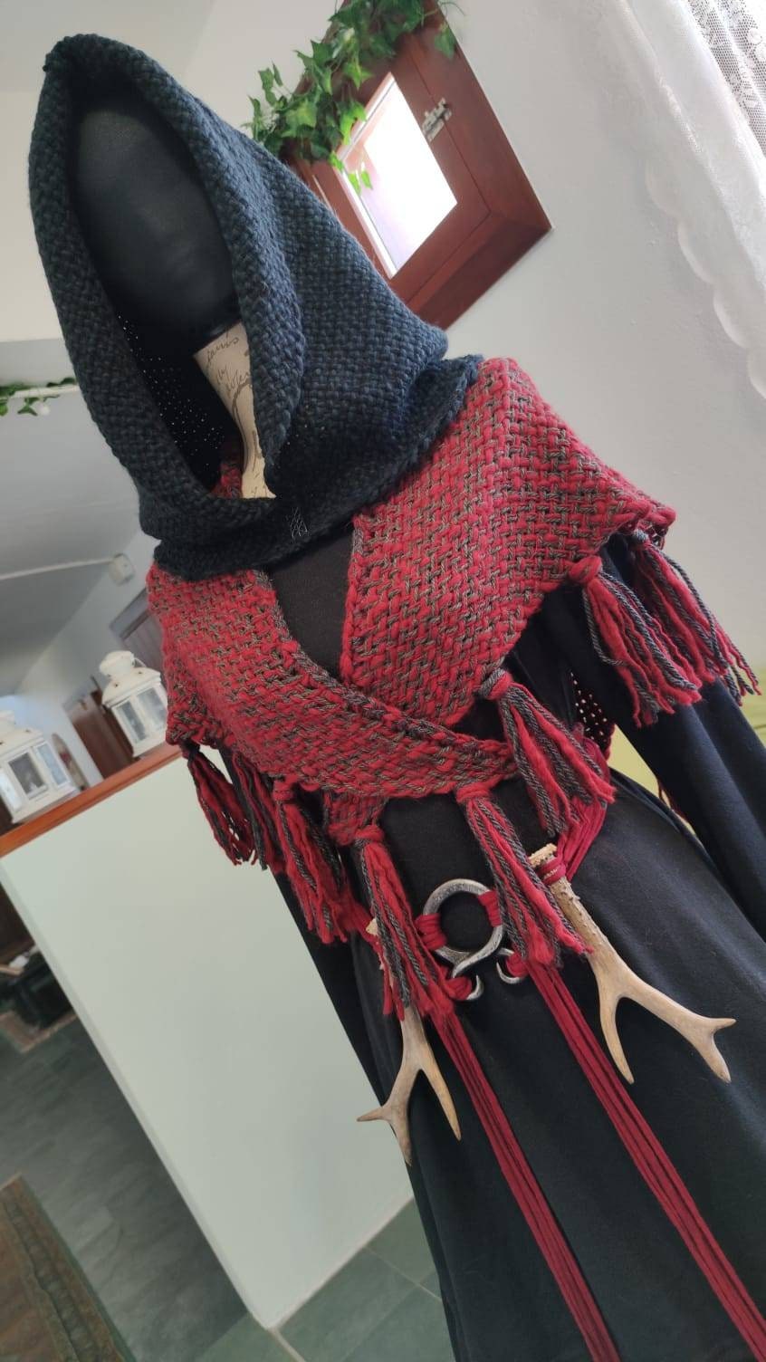 Black Viking Hood, Norse Hood, Handwoven Hood, Celtic Hood, Witch Hood, Viking Capelet, Viking Wedding, Celtic Wedding, Witch Hood