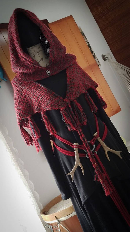 Fire Witch Viking Hood, Norse Hood, Handwoven Hood, Celtic Hood, Witch Hood, Viking Capelet, Viking Wedding, Celtic Wedding, Witch Hood