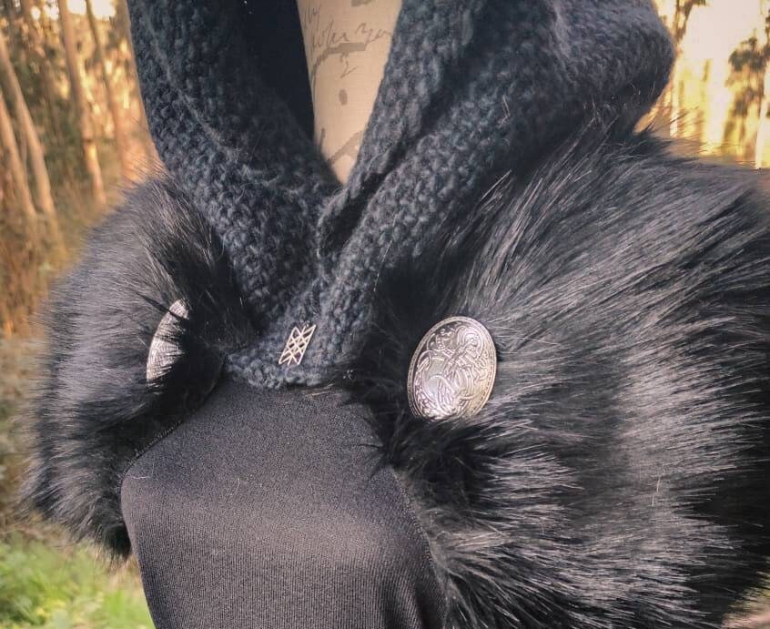 Black Viking Hood, Norse Hood, Handwoven Hood, Celtic Hood, Witch Hood, Viking Capelet, Viking Wedding, Celtic Wedding, Witch Hood