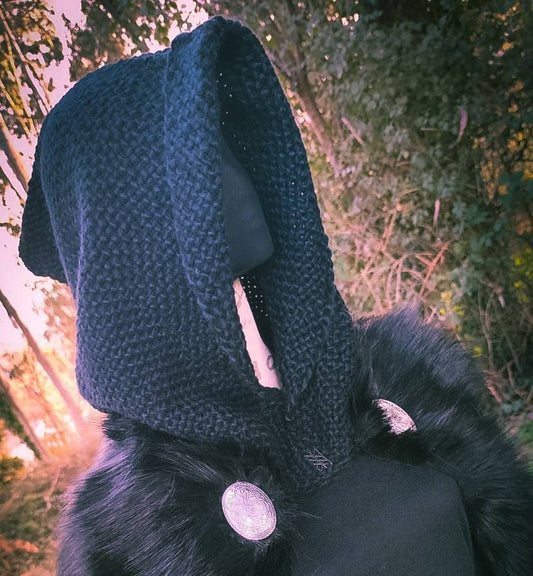 Black Viking Hood, Norse Hood, Handwoven Hood, Celtic Hood, Witch Hood, Viking Capelet, Viking Wedding, Celtic Wedding, Witch Hood