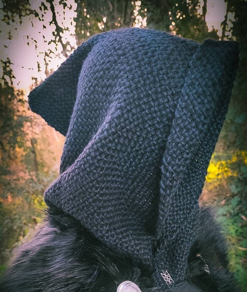 Black Viking Hood, Norse Hood, Handwoven Hood, Celtic Hood, Witch Hood, Viking Capelet, Viking Wedding, Celtic Wedding, Witch Hood